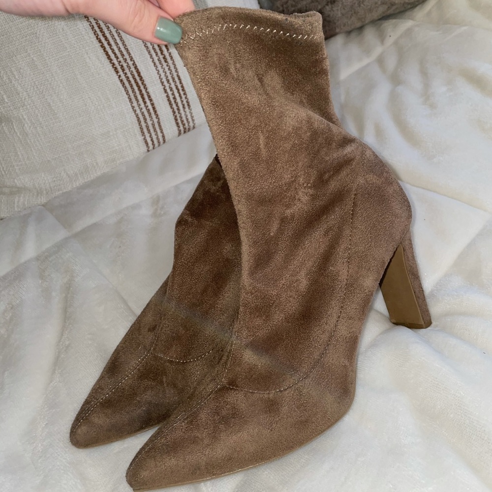 Suede brown sock zip up booties
